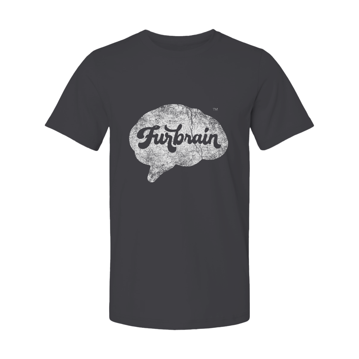 Furbrain Brain / Unisex Crew Neck Tee / Distressed White Front Imprint