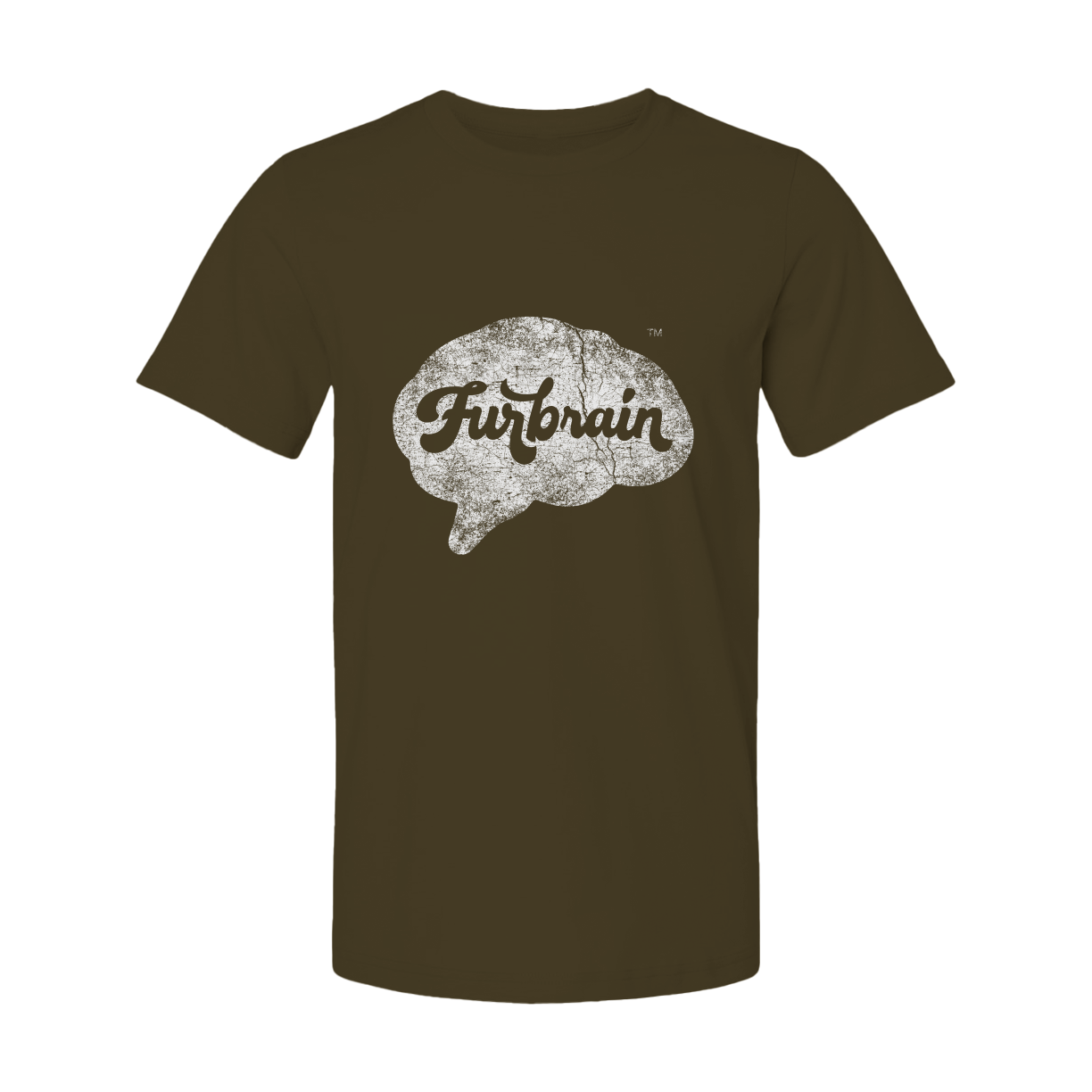 Furbrain Brain / Unisex Crew Neck Tee / Distressed White Front Imprint