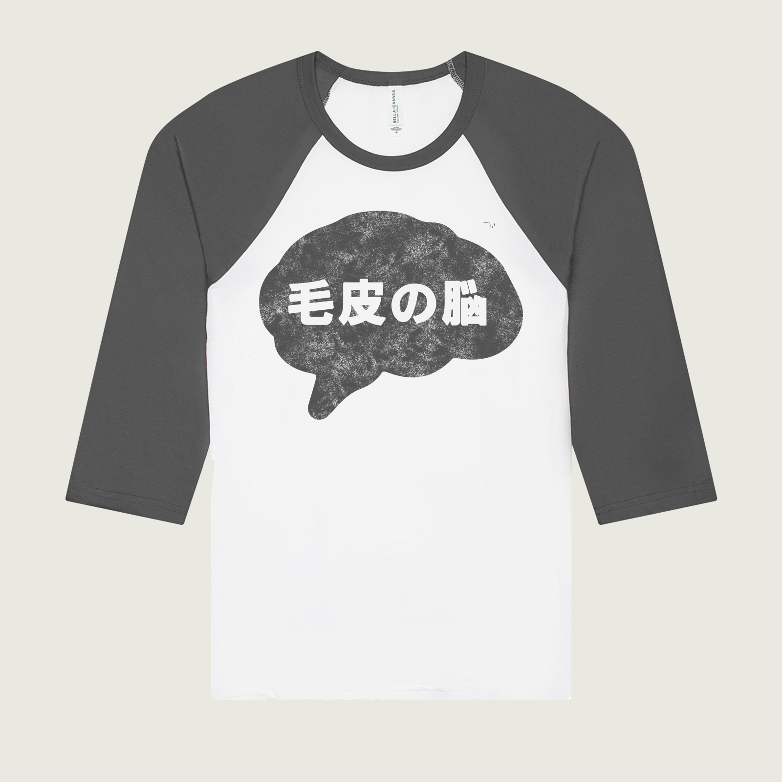 Nihongo Furbrain Quote Baseball Tee | Distressed Grey